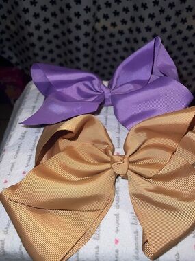 Large Purple and Gold Hair Bows - Set of 2